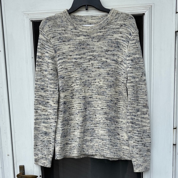 SAMSOE & SAMSOE LADIES BLUE IVORY GRAY WOOL COTTON SWEATER-L - Picture 1 of 9